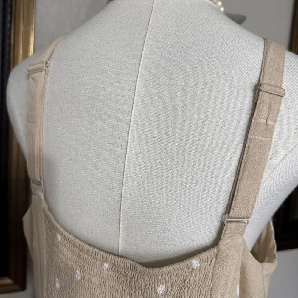 old navy strap tank maxi Dress beige white polka dot Y2K mocked back Size L - Picture 10 of 16